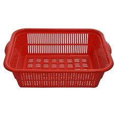 Deals, Discounts & Offers on  - Kuber Industries Plastic Kitchen Small Size Vegetables and Fruits Washing Basket Dish Rack Multipurpose Organizers (Red)-KUBERMART578
