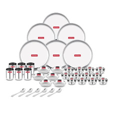 Deals, Discounts & Offers on  - Storehaus 36 Pieces Smart Stainless Steel Dinnerware/Dinner Set - 6 Thali, 6 Halwa Plate, 12 Bowl, 6 Glass, 6 Spoon, Kitchen Set