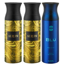 Deals, Discounts & Offers on Beauty Care - Ajmal Aurum & Aurum & Blu Deodorant Spray - For Men & Women (200 ml, Pack of 3)