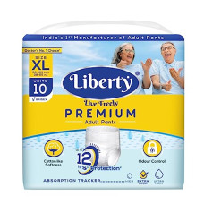 Deals, Discounts & Offers on  - Liberty Premium Adult Diaper Pants, Extra Large (XL) 10 Count, Waist Size (96-165cm | 38-65 inches), Unisex, Leak Proof, Extra Elastics, High Absorbency, 12 Hrs protection, Pack of 1