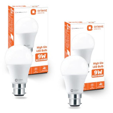 Deals, Discounts & Offers on  - Orient Electric 9W High Glow LED bulb| 180-degree wide beam angle| Voltage surge protection up to 4 kV| 6500K, Cool White| B22d base| Made in India| Pack of 2
