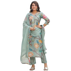 Deals, Discounts & Offers on Women - [Sizes M, L, 2XL] GoSriKi Women's Cotton Blend Straight Printed Kurta with Pant & Dupatta