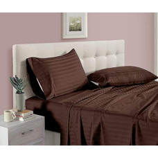 Deals, Discounts & Offers on  - CULLINAN Satin Stripes Cotton Bedsheet Set, 1 Flat Bedsheet King Size (90 * 108) Inches | 2 Pillow Covers Size (20 * 30) 400 TC Super Soft Breathable & Wrinkle Free Bedsheets - (Brown)
