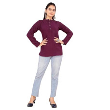 Deals, Discounts & Offers on Women - ROYALICA Shirts For Women, Stand Collar Long Sleeve Casual Loose Tunic Tops T Shirt Blouse Polyester Tops (Pack of 1) (L, Purple)