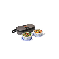 Deals, Discounts & Offers on  - CELLO Opalware Mosaic Rose Lunch Box with Jacket | Leak-Proof & Thermal Resistant | Microwave Safe & Dishwasher Safe | 2 Container with Lid 300ml Each | Set of 2