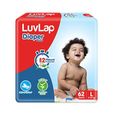 Deals and Offers on Baby Care - LuvLap Pant Style Baby Diapers, Large (L), 62 Count, For babies of Upto 9-14Kg with Aloe Vera Lotion for rash protection, with upto 12hr protection, Diapers Deals, Discounts & Offers on Baby Care - LuvLap Pant Style Baby Diapers, Large (L), 62 Count, For babies of Upto 9-14Kg with Aloe Vera Lotion for rash protection, with upto 12hr protection, Diapers