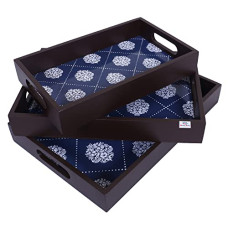 Deals and Offers on - Heart Home Nested Serving Trays|Wooden Damask Blue Design Farmhouse Platter|Rectangular Shape Coffee Table Trays with Handle Deals, Discounts & Offers on - Heart Home Nested Serving Trays|Wooden Damask Blue Design Farmhouse Platter|Rectangular Shape Coffee Table Trays with Handle