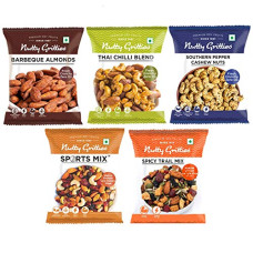 Deals and Offers on - Nutty Gritties Trail Mix - Thai Chilli Blend, Sport Mix, Spicy Trail Mix, Barbeque Almonds and Pepper Cashew(Pack of 5) - 114g |Healthy Snack|Flavoured Nuts Deals, Discounts & Offers on - Nutty Gritties Trail Mix - Thai Chilli Blend, Sport Mix, Spicy Trail Mix, Barbeque Almonds and Pepper Cashew(Pack of 5) - 114g |Healthy Snack|Flavoured Nuts