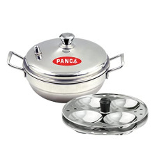 Deals, Discounts & Offers on Cookware - PANCA Stainless Steel Multi Purpose Kadai with Steel Lid, Idli Maker 2 Idli Plate 8 Cavity Idli Cooker Stainless Steel Idly Pot with Steamer, Silver
