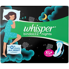 Deals and Offers on Health & Personal Care - Whisper Bindazzz Night Sanitary Pads|Pack of 44 thin Pads|XL+|upto 0% Leaks|40% Longer & Wider back|Dry top sheet|Long lasting coverage|Faster absorption|31.7 cm Long|With disposable wrap Deals, Discounts & Offers on Health & Personal Care - Whisper Bindazzz Night Sanitary Pads|Pack of 44 thin Pads|XL+|upto 0% Leaks|40% Longer & Wider back|Dry top sheet|Long lasting coverage|Faster absorption|31.7 cm Long|With disposable wrap