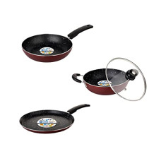 Deals, Discounts & Offers on Cookware - HOMETALES Non-Stick Cookware Set of 4, 23cm Kadai (2200ml), 23cm Frypan (1400ml), Flat Tawa (25cm) & Glass Lid, Induction Compatible, 2.5mm Thickness