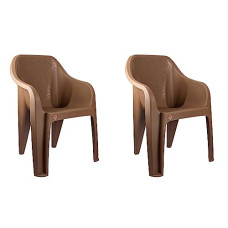 Deals, Discounts & Offers on Furniture - Cello Plastic Arm Rest Dynamo Without Cushion Mid Back Chair (Brown) - 2 Pieces
