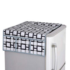 Deals and Offers on - Kuber Industries Fridge Top Cover|Checks Print & Water Resistant PVC Material|6 Utility Side Pockets With Plain Border|Size 98 x 55 CM, Pack of 1 (Grey) Deals, Discounts & Offers on - Kuber Industries Fridge Top Cover|Checks Print & Water Resistant PVC Material|6 Utility Side Pockets With Plain Border|Size 98 x 55 CM, Pack of 1 (Grey)