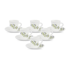 Deals, Discounts & Offers on  - La Opala, Melody Collection, Opal Glass Cup & Saucer Set Fontana 12 pcs, Lush Greens, White