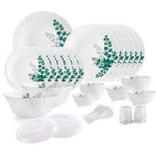 Deals, Discounts & Offers on  - Cello Aqua Leaves Dazzle Series Opalware Dinner Set, 37 Pieces, Service