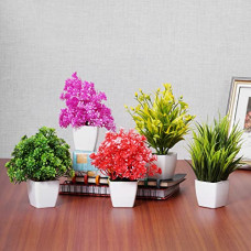 Deals, Discounts & Offers on  - Dekorly Set of 5 Bonsai Wild Artificial Plant with Pot (Multicoloured, 5 Pieces) Artificial Plants