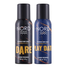Deals and Offers on Beauty Care - NORD Deodorant Body Spray For Men - Dare and Play Date 100 ml each (Pack of 2), Diwali Combos, Gift sets, Deodorant combo sets, Combo sets Deals, Discounts & Offers on Beauty Care - NORD Deodorant Body Spray For Men - Dare and Play Date 100 ml each (Pack of 2), Diwali Combos, Gift sets, Deodorant combo sets, Combo sets