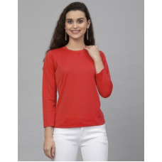 Deals and Offers on - SelviaWomen Solid Round Neck Elastane Red T-Shirt Deals, Discounts & Offers on - SelviaWomen Solid Round Neck Elastane Red T-Shirt