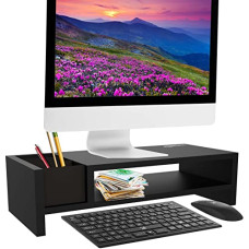 Deals and Offers on - Amazon Basics 2-tier Wooden Monitor Riser Stand with Storage Organizer (Black) Deals, Discounts & Offers on - Amazon Basics 2-tier Wooden Monitor Riser Stand with Storage Organizer (Black)