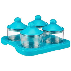 Deals and Offers on - Amazon Brand - Solimo Air-Tight Dry Fruit Container Tray Set With Lid & Serving Tray, Airtight Plastic Storage Container Set 500 ml | Set of 4, Blue Deals, Discounts & Offers on - Amazon Brand - Solimo Air-Tight Dry Fruit Container Tray Set With Lid & Serving Tray, Airtight Plastic Storage Container Set 500 ml | Set of 4, Blue