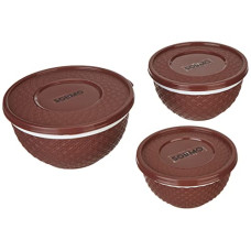 Deals, Discounts & Offers on  - Amazon Brand  Solimo Plastic Storage Container Set with Lid, 3 Pieces, Dark Brown
