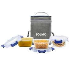 Deals and Offers on - Amazon Brand - Solimo Borosilicate Glass Lunch Boxes | Set of 3 (350 ml * 3) with Detachable Lid & Lunch Bag Deals, Discounts & Offers on - Amazon Brand - Solimo Borosilicate Glass Lunch Boxes | Set of 3 (350 ml * 3) with Detachable Lid & Lunch Bag