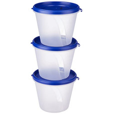 Deals and Offers on - Amazon Brand - Solimo Nestable & Stackable Polypropylene Container Set, Round, 1000 ml, Set of 3, Blue Deals, Discounts & Offers on - Amazon Brand - Solimo Nestable & Stackable Polypropylene Container Set, Round, 1000 ml, Set of 3, Blue