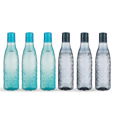 Deals and Offers on - Amazon Brand - Solimo Diamond Water Bottles, Spill-Proof, 3.2 Cm Neck, Firm Grip (Set of 6, 1 L Each, 3 Smoke and 3 Sea Green) Deals, Discounts & Offers on - Amazon Brand - Solimo Diamond Water Bottles, Spill-Proof, 3.2 Cm Neck, Firm Grip (Set of 6, 1 L Each, 3 Smoke and 3 Sea Green)