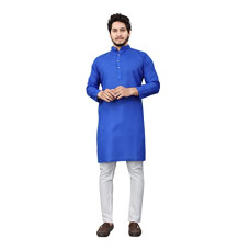 Deals, Discounts & Offers on Men - More & More Men's Cotton Blend Straight Kurta Royal Blue