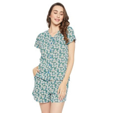 Deals and Offers on Women - Clovia Women's Cotton Pretty Floral Button Down Top & Shorts Set In Blue Deals, Discounts & Offers on Women - Clovia Women's Cotton Pretty Floral Button Down Top & Shorts Set In Blue