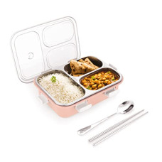 Deals and Offers on - Attro Bento 3 Compartment Stainless Steel Lunch Box with Steel Cutlery Inside, Heating & Water Insulation Design Use Deals, Discounts & Offers on - Attro Bento 3 Compartment Stainless Steel Lunch Box with Steel Cutlery Inside, Heating & Water Insulation Design Use