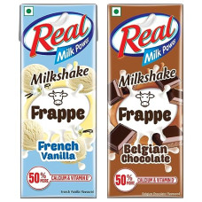 Deals, Discounts & Offers on  - Real Frappe Milkshake - French Vanilla Pouch, 180 ml & Frappe Milkshake - Belgian Chocolate Pouch, 180 ml