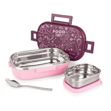 Deals, Discounts & Offers on  - Attro Food Time Stainless Steel Lunch Box, Airtight & Leak Proof - 2 Containers with Spoon (Big 750 ml & Small 250 ml)
