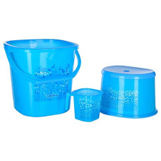 Deals, Discounts & Offers on  - Nayasa Bucket 18 Liter with Stool/Patla and Mug (Set of 3, Blue) by Krishna Enterprises