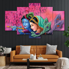 Deals, Discounts & Offers on  - Perpetual Radha Krishna Paintings for Wall Decoration - Set Of Five, 3d Scenery Vastu Painting for Living Room Large Size with Frames