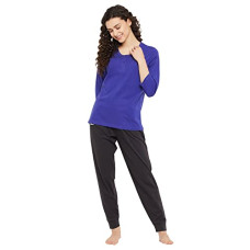 Deals, Discounts & Offers on Women - Clovia Women's Chic Basic Top in Royal Blue & Halloween Print Joggers in Blue