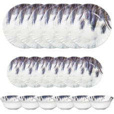 Deals, Discounts & Offers on  - Hamlay Pack of 18 Melamin Blue Feather 18 PCS Dinner Set(Grey, White, Multicolor)