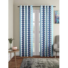 Deals, Discounts & Offers on  - Cortina 2 Piece Floral Design Panel Eyelet Polyester Door Curtains - 7 Feet, Blue