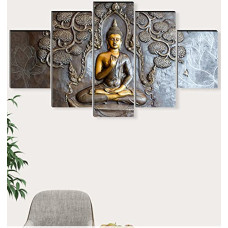 Deals, Discounts & Offers on  - SAF Set of 5 buddha UV textured modern art Religious theme Wall Painting 30 inch x 18 inch SAPNLS32239