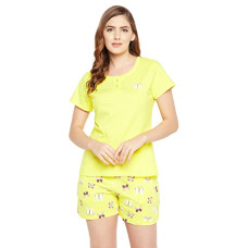 Deals, Discounts & Offers on Women - [Size M] Clovia Women's Cotton Printed Top & Shorts Set in Yellow