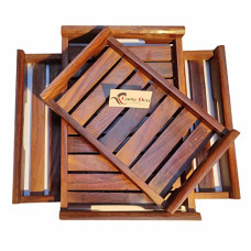 Deals, Discounts & Offers on  - CARTADEN Wooden Serving Trays Large Medium And Small, Nesting Multipurpose Trays - For Breakfast, Coffee Table/Butter & More (Cutout Handle Tray, Set of 3) Rectangular