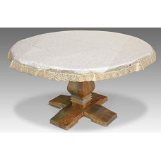 Deals, Discounts & Offers on  - Heart Home PVC Waterproof 4 Seater Round Table Cover with Golden Lace|Waterproof/OilProof|Size 150 x 100 x 1 CM (Gold)- (CTHH0695)