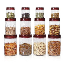 Deals, Discounts & Offers on  - MILTON Hexa Plastic Pet Storage Jar, Set of 12 (4 pcs x 270 ml Each, 4 pcs x 665 ml Each, 4 pcs x 1.24 Ltrs Each), Transparent | Air Tight Container | Kitchen Organiser | BPA Free