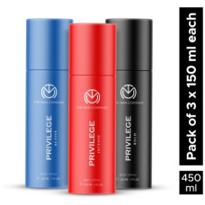 Deals and Offers on - THE MAN COMPANY Privilege Intense, Active & Bold Deodorant Spray - For Men(450 ml, Pack of 3) Deals, Discounts & Offers on - THE MAN COMPANY Privilege Intense, Active & Bold Deodorant Spray - For Men(450 ml, Pack of 3)