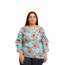 Deals, Discounts & Offers on Women - Flambeur 3/4 Sleeve Round Neck Regular Fit Multi Color Crepe Fabric Printed Midi Length Top