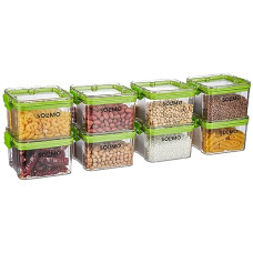 Deals and Offers on - Amazon Brand - Solimo Plastic Multipurpose Airtight Containers For Kitchen, Square, Set Of 8, 400 Ml Each, Green Deals, Discounts & Offers on - Amazon Brand - Solimo Plastic Multipurpose Airtight Containers For Kitchen, Square, Set Of 8, 400 Ml Each, Green