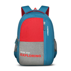 Deals, Discounts & Offers on Backpacks - Priority Explore 35 Liters Sky Blue- Red Polyester Stylish College Bag | With Waterproof Rain & Dust Cover | Backpack Unisex Bag