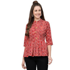 Deals, Discounts & Offers on Women - Bollyclues Women's Crepe Bandhni Printed Peplum Top(BC-to)