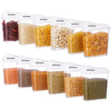 Deals and Offers on - Amazon Brand - Solimo Plastic Storage Containers with Sliding Mouth (Set of 12, 750ml, White) Deals, Discounts & Offers on - Amazon Brand - Solimo Plastic Storage Containers with Sliding Mouth (Set of 12, 750ml, White)