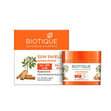 Deals and Offers on - Biotique Sandalwood Sunscreen Ultra Soothing Face Lotion, SPF 50+ |Ultra Protective Lotion| Keeps Skin Soft, Fair and Moisturized| Water Resistant| For All Skin Types| 50ml Deals, Discounts & Offers on - Biotique Sandalwood Sunscreen Ultra Soothing Face Lotion, SPF 50+ |Ultra Protective Lotion| Keeps Skin Soft, Fair and Moisturized| Water Resistant| For All Skin Types| 50ml